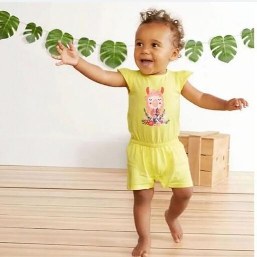 سرهمی رامپر  دخترانه بسیار شیک برند لوپیلو آلمان  جنس نخ پنبه ارگانیک و ضد حساسیت (سایز 1تا 2 سال)